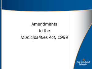 Amendments to the Municipalities Act, 1999