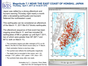 Honshu, Japan Earthquake report