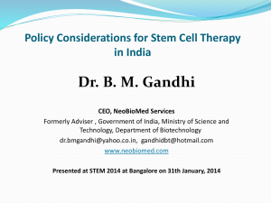 Regulatory Oversight Stem Cell Therapies of Adult