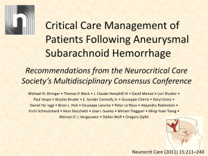 Critical Care Management of Patients Following Aneurysmal