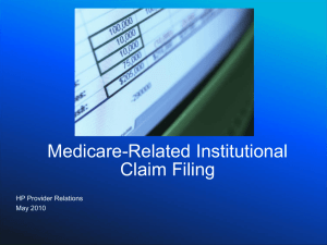 Medicare Related Institutional Claim Filing