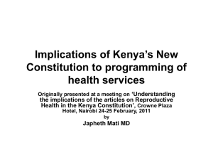 Implications of Kenya`s New Constitution to Health Care Programming