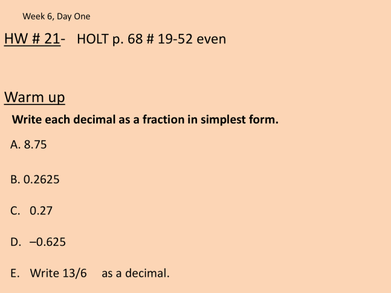 Write Each Decimal As A Fraction In Simplest Form 