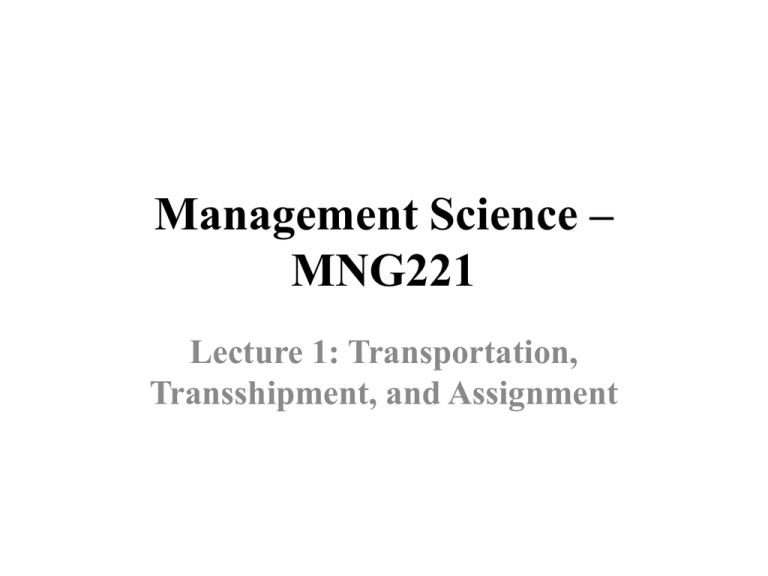 transportation transshipment and assignment models