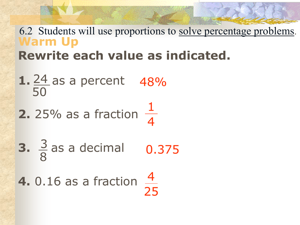 The Percent Proportion Pms Math