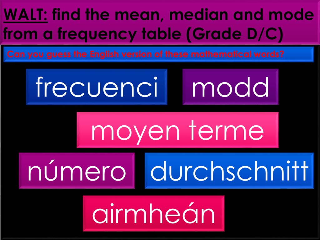 WALT Find The Mean Median And Mode From A Frequency Table