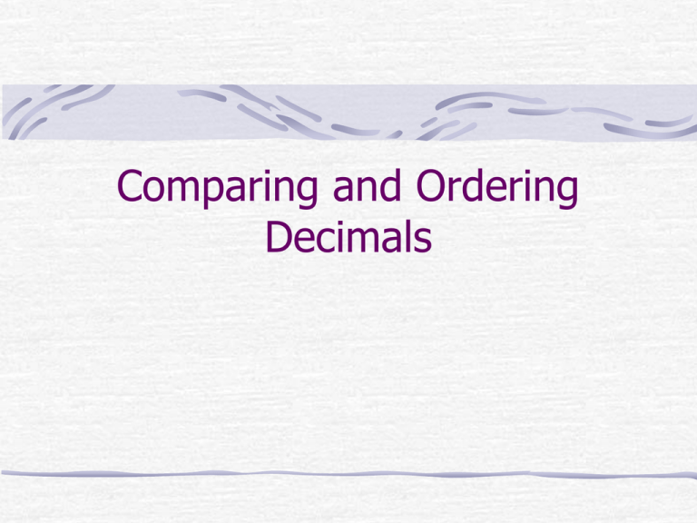 Comparing And Ordering Decimals