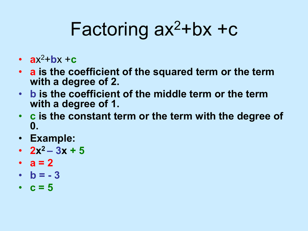 Factoring Ax2 Bx C Worksheet