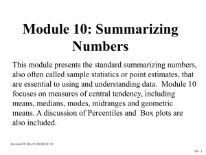 Summarizing Numbers Central Tendency