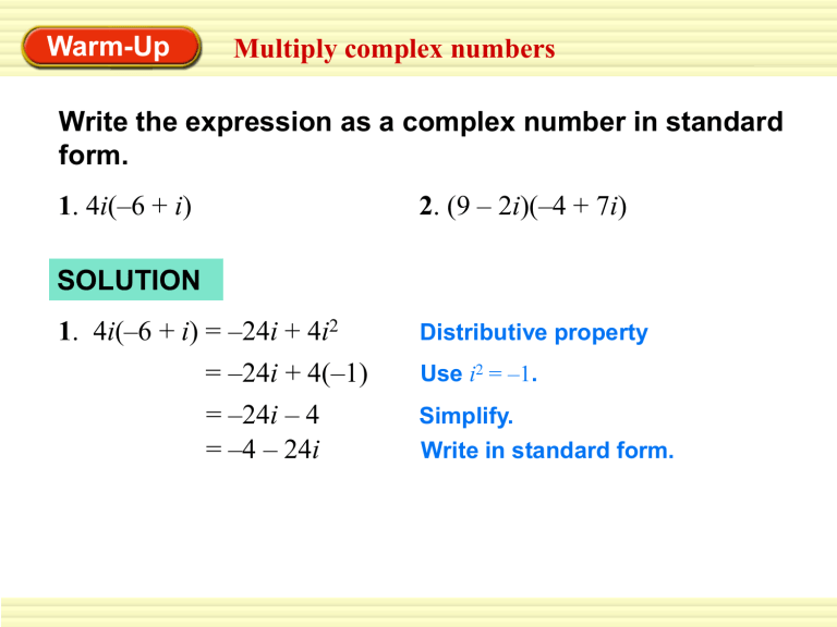 Alg 2 Mult And Divide Complex Numbers