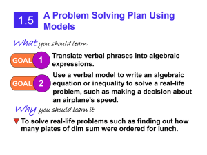 A Problem Solving Plan Using Models