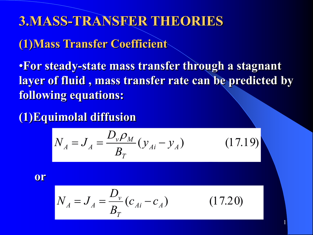 Mass Transfer Rate Mass Transfer Coefficient