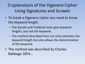 Cryptanalysis of the Vigenere Cipher Using Signatures and Scrawls