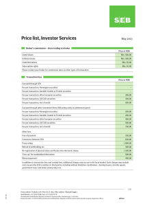Price list, Investor Services