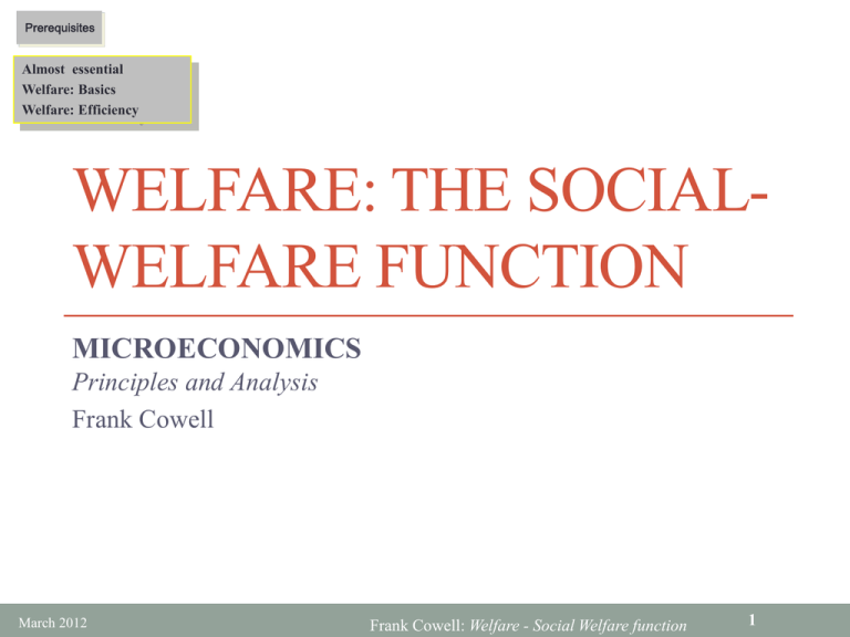 Welfare The Social Welfare Function