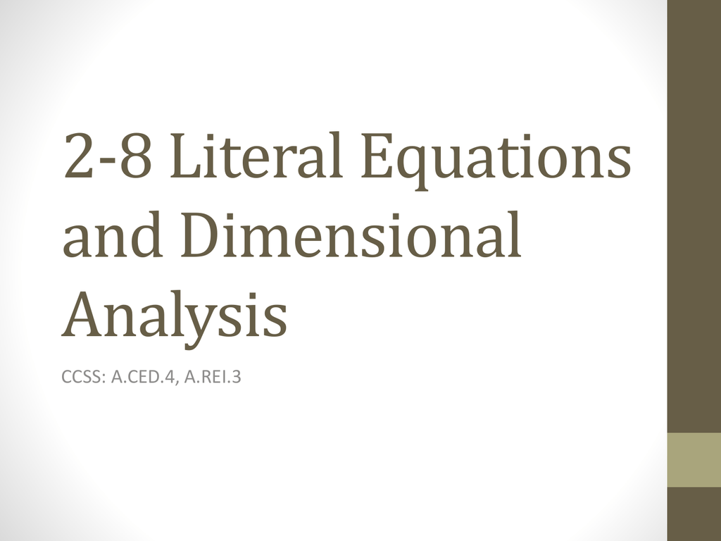 24-24 Literal Equations and Dimensional Analysis Inside Literal Equations Worksheet Answer