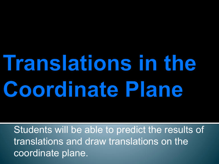Translations In The Coordinate Plane