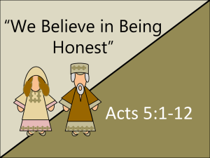 We Believe in Being Honest Acts 5 Power Point