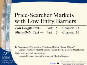 Price-Searcher Markets with Low Entry Barriers