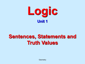 1.1 Sentences, Statements, truth values and negations