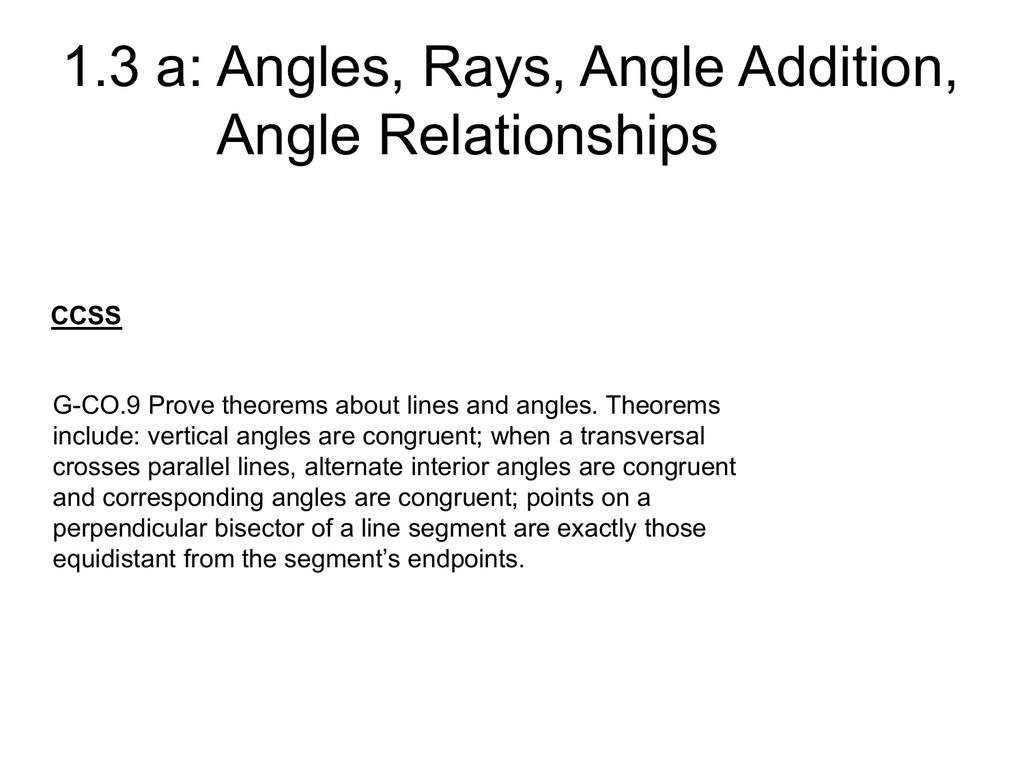 1 3a Angles Rays Angle Addition 1