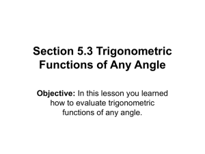 Section 5.3 Trigonometric Functions of Any Angle
