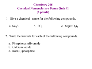 Chemistry 205 Chemical Nomenclature Bonus Quiz #2