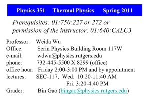 Physics 351 Thermal Physics Spring 2009