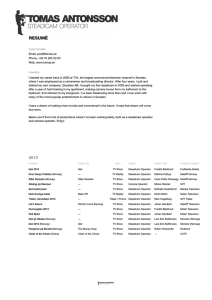 RESUMÉ - TOMAS ANTONSSON — Steadicam Operator
