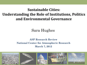Sustainable Cities: Institutions, Politics and Environmental