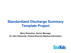 Standardized Discharge Summary Template Project Mary