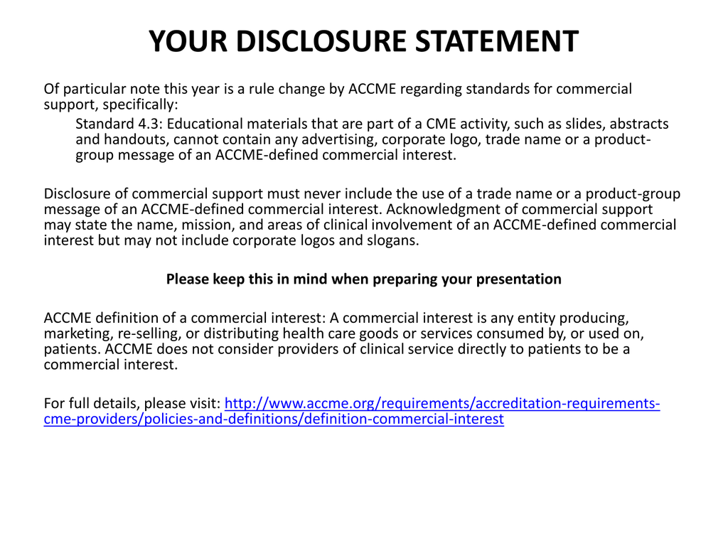 What is a on sale disclosure statement