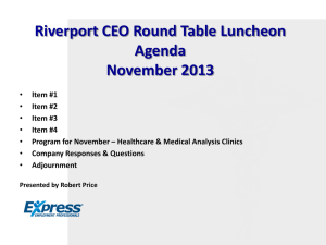 Riverport CEO Round Table Luncheon Agenda November 2013
