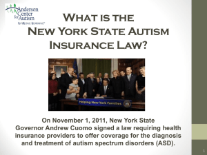 NYS AUTISM INSURANCE LAW - Anderson Center for Autism