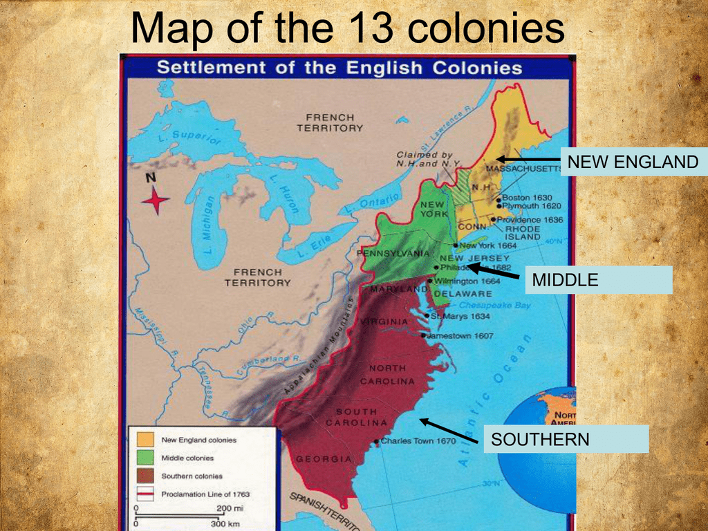 4 New England Colonies Map