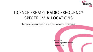 Licence exempt radio frequency spectrum allocations
