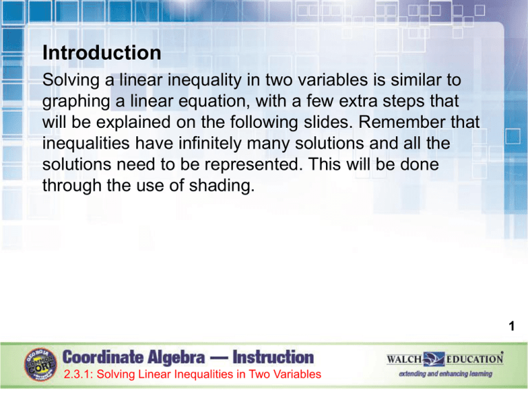 Solving Linear Inequalities In Two Variables