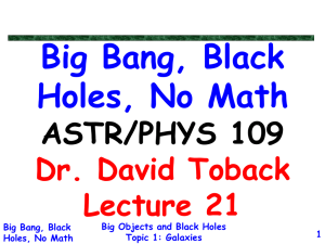 Big Objects and Black Holes Topic 1: Galaxies Big Bang, Black