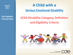 (a) Serious Emotional Disability - Colorado Department of Education
