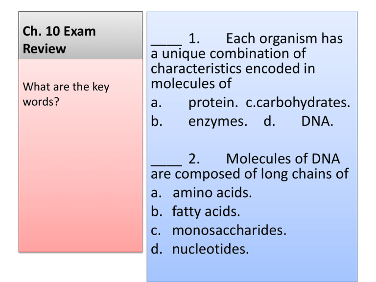 Ch 10 Exam Review