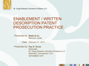 Enablement / Written Description Patent Prosecution Practice