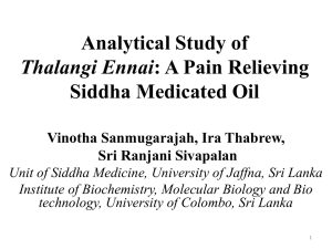 Analytical Study of Thalangi Ennai: A Pain Relieving Siddha