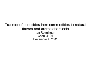 Transfer of pesticides from commodities to natural flavors and aroma