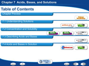 Acids and Bases in Solution Chapter 7 Acids, Bases, and Solutions