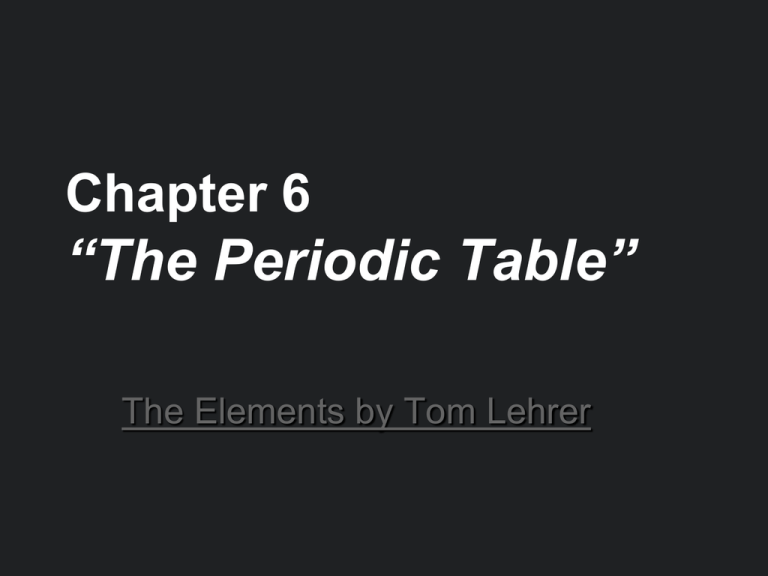 Chapter 6 The Periodic Table