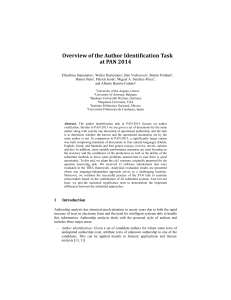 Overview of the Author Identification Task at PAN 2014
