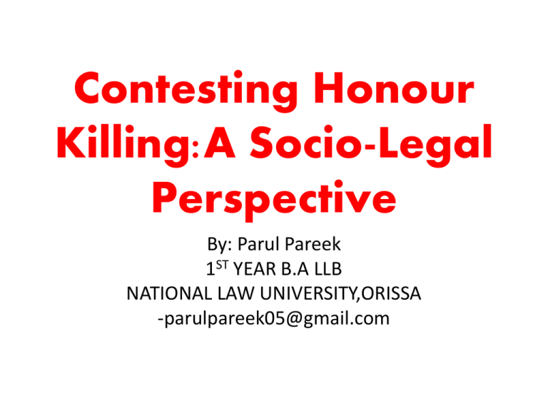 1 Contesting Honour Killing A Socio Legal Perspective