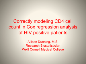 Correctly modeling CD4 cell count in Cox regression analysis