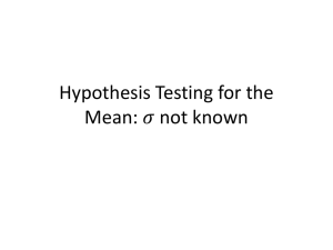 Hypothesis Testing for the Mean: * not known