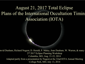 IOTA Plans for the 2017 Total Solar Eclipse